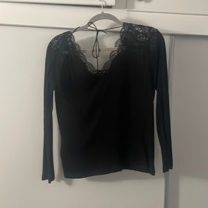 Sandro blouse with lace detail and tie back